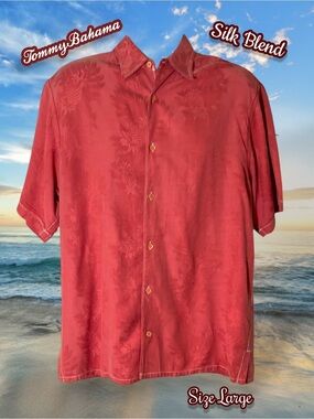 Tommy Bahama Red Silk-Blend Short-Sleeve Camp Shirt Men's Size Large
